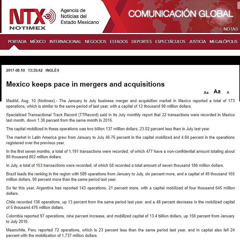 Mexico keeps pace in mergers and acquisitions